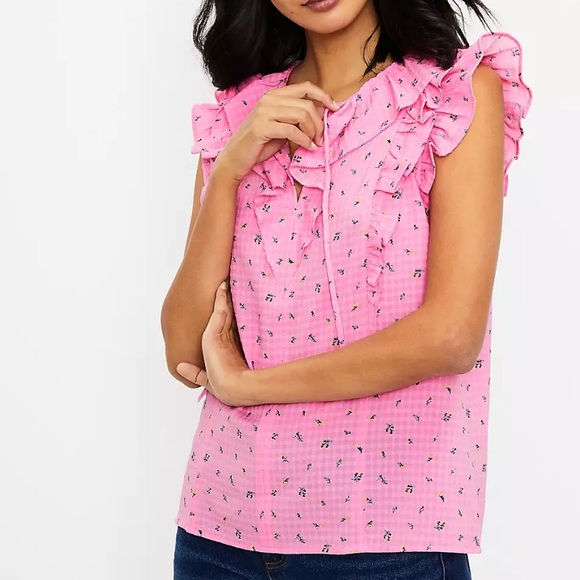 LOFT Pink Ruffled Blouse - Picture 1 of 5